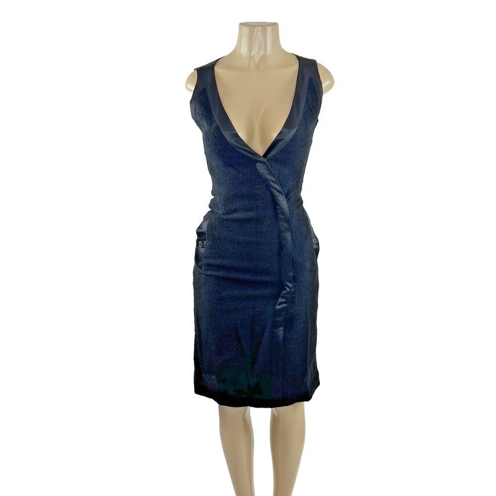 Viktor & Rolf Wrap Dress Size 40 Black Virgin Wool Satin